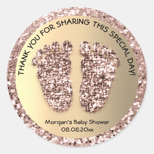 Rose Gold Glitter Feet Baby Shower Favor Thank VIP Classic Round Sticker
