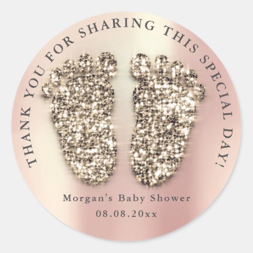 Rose Gold Glitter Feet Baby Shower Favor Thank You Classic Round Sticker