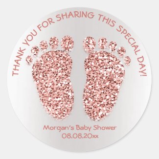 Rose Gold Glitter Feet Baby Shower Favor Thank You Classic Round Sticker