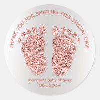 Rose Gold Glitter Feet Baby Shower Favor Thank You Classic Round Sticker