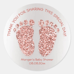 Rose Gold Glitter Feet Baby Shower Favor Thank You Classic Round Sticker