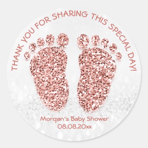 Rose Gold Glitter Feet Baby Shower Favor Thank You Classic Round Sticker