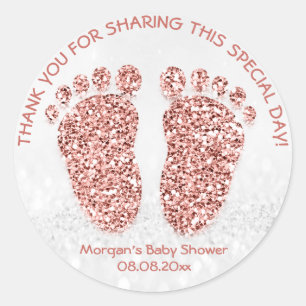 Rose Gold Glitter Feet Baby Shower Favor Thank You Classic Round Sticker