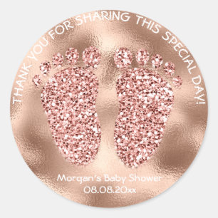 Rose Gold Glitter Feet Baby Shower Favor Thank You Classic Round Sticker