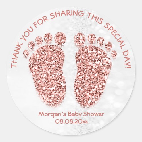 Rose Gold Glitter Feet Baby Shower Favor Thank You Classic Round Sticker