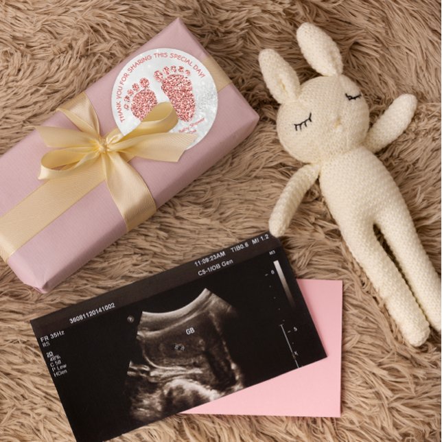 Rose Gold Glitter Feet Baby Shower Favor ThankGray Classic Round Sticker (Creator Uploaded)