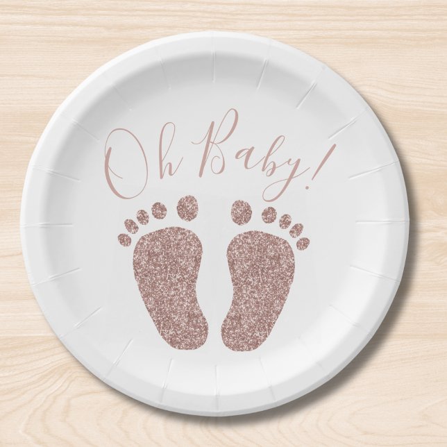 Rose Gold Glitter Feet Baby Shower   Paper Plates (Creator Uploaded)