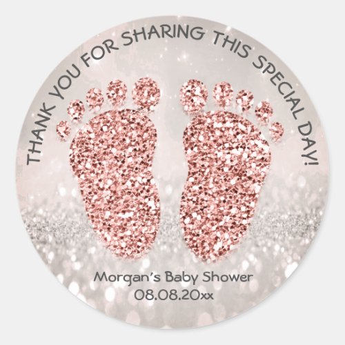 Rose Gold Glitter Feets Baby Shower Favor Thank 1 Classic Round Sticker