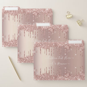 Rose Gold Glitter File Folder with Custom Text