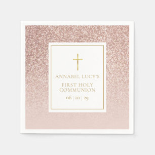 Rose Gold Glitter First Holy Communion Napkins
