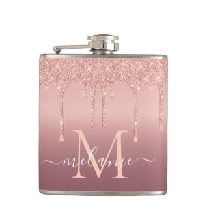Rose Gold Glitter Flask Custom Letter Your Name