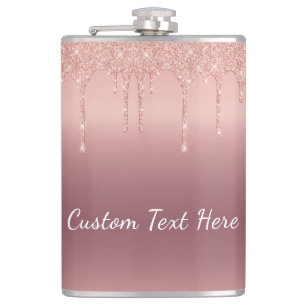 Rose Gold Glitter Flask Personalized Text Name