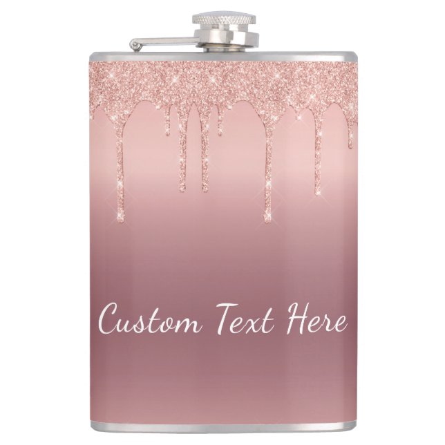 Rose Gold Glitter Flask Personalized Text Name (Front)
