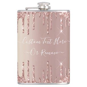 Rose Gold Glitter Flask with Custom Text