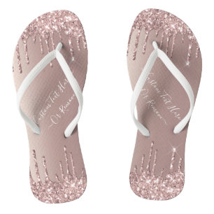 Rose Gold Glitter Flip Flops Personalized Text