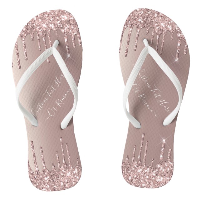 Rose Gold Glitter Flip Flops Personalized Text (Footbed)