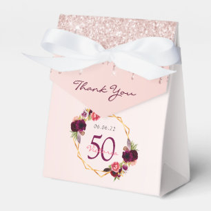 Rose gold glitter floral birthday favor boxes