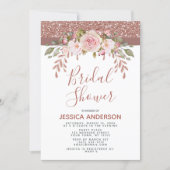 Rose Gold Glitter Floral Bridal Shower Invitation (Front)