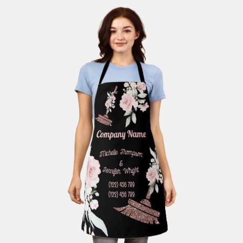 Rose Gold Glitter Floral Cleaning Services Maid Apron