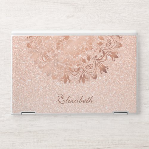 Rose Gold Glitter Floral Mandala Monogram  HP Laptop Skin