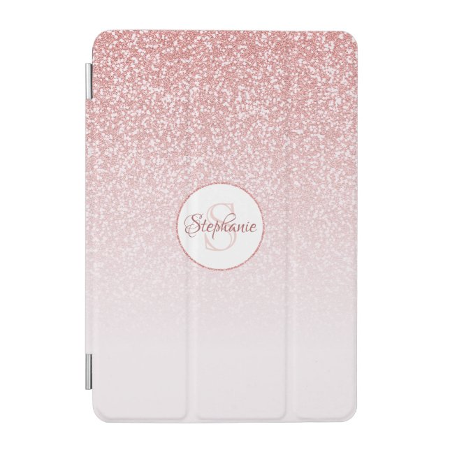 Rose Gold Glitter Floral Monogram iPad Mini Cover (Front)
