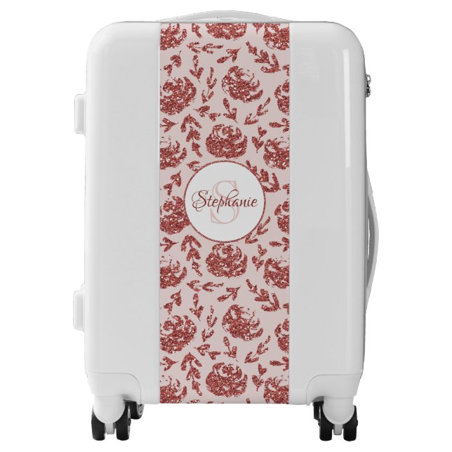 Rose Gold Glitter Floral Monogram Luggage (Front)