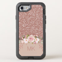 Rose Gold Glitter Floral Monogram