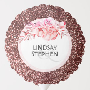 Rose Gold Glitter Floral Romantic Party Balloon