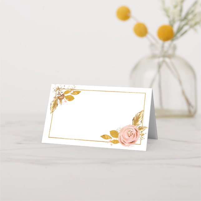 Rose Gold Glitter Floral Wedding Table Place Card (Front)