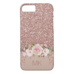 Rose Gold Glitter Floral With Monogram Iphone 8/7 Case at Zazzle