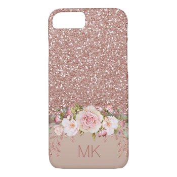 Rose Gold Glitter Floral With Monogram Iphone 8/7 Case by MaggieMart at Zazzle