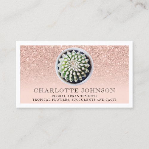 Rose gold glitter florist blush cactus photo business card