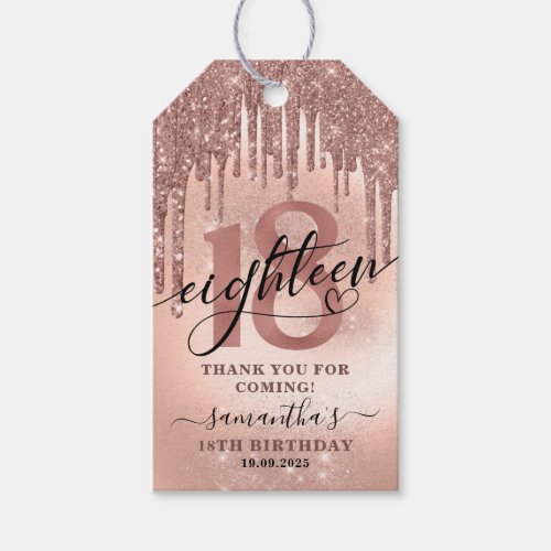 Rose Gold Glitter  Foil 18th Birthday Thank You   Gift Tags