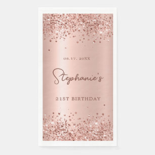 Rose Gold Glitter Foil 21st Birthday Monogram Paper Guest Towels