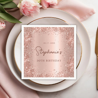 Rose Gold Glitter Foil 30th Birthday Monogram Napkins