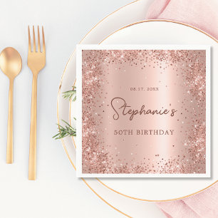 Rose Gold Glitter Foil 50th Birthday Monogram Napkins