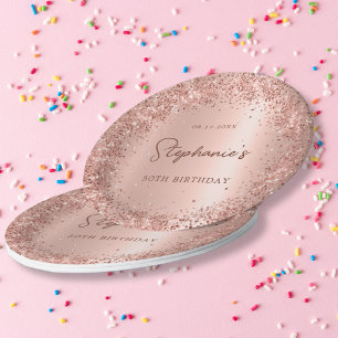 Rose Gold Glitter Foil 50th Birthday Monogram Paper Plates