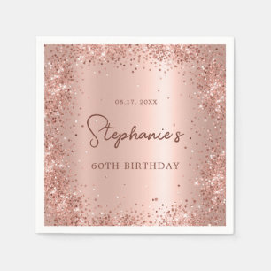 Rose Gold Glitter Foil 60th Birthday Monogram Napkins