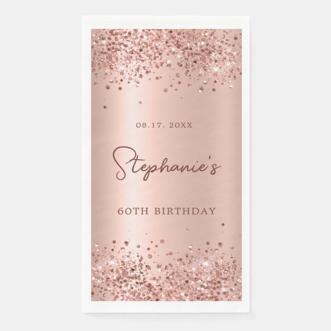 Rose Gold Glitter Foil 60th Birthday Monogram Paper Guest Towels (Front)