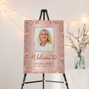 Rose Gold Glitter Foil 65th Birthday Photo Welcome Foam Board