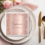 Rose Gold Glitter Foil 80th Birthday Monogram Napkins<br><div class="desc">Elegant Modern Sparkle Rose gold glitter metallic Personalized Monogram Name 80th (or ANY AGE) Birthday Party Paper Napkins. This Girly Adult feminine Birhday party design featuring a Monogram Name in a stylish handwritten calligraphy script and date and age on blush pink or rose gold faux brushed metallic foil look background...</div>