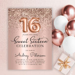 Rose Gold Glitter Foil Balloon Sweet 16th Birthday Invitation<br><div class="desc">Make your Sweet Sixteen truly special with this glamorous Rose Gold Balloon 16th Birthday Invitation. Featuring trendy rose gold foil number balloons, sophisticated calligraphy, and a dazzling glitter border, this design shines against a luxurious blush pink metallic foil background. A perfect blend of elegance and modern charm, this invitation sets...</div>