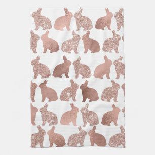 Rose Gold Glitter Foil Bunny Easter Spring Kitchen Towel
