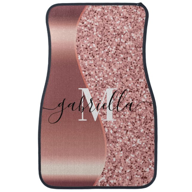 Rose Gold Glitter Foil Car Floor Mat (Front)