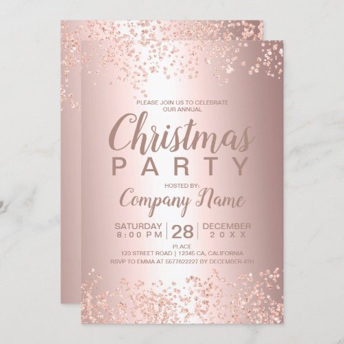 Rose gold glitter foil corporate Christmas party Invitation