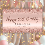 Rose Gold Glitter Foil Happy 80th Birthday Script  Banner<br><div class="desc">Elegant Modern Sparkle Rose gold glitter metallic Personalized Happy 80th (or ANY AGE) Birthday Party Banner. This Girly Adult feminine Birhday party decor featuring "Happy 80th Birthday" text in a stylish handwritten calligraphy script and custom name, date on blush pink or rose gold faux brushed metallic foil look background with...</div>