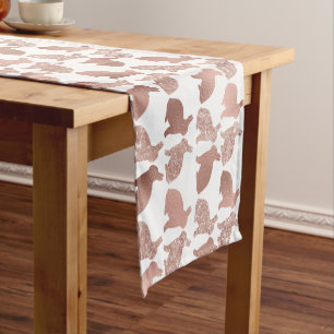 Rose Gold Glitter Foil Rabbit Bunny Easter Spring Short Table Runner