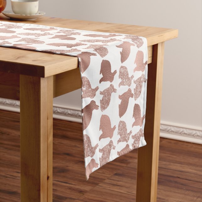Rose Gold Glitter Foil Rabbit Bunny Easter Spring Short Table Runner (In Situ)