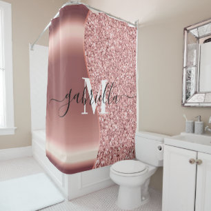 Rose Gold Glitter Foil Shower Curtain