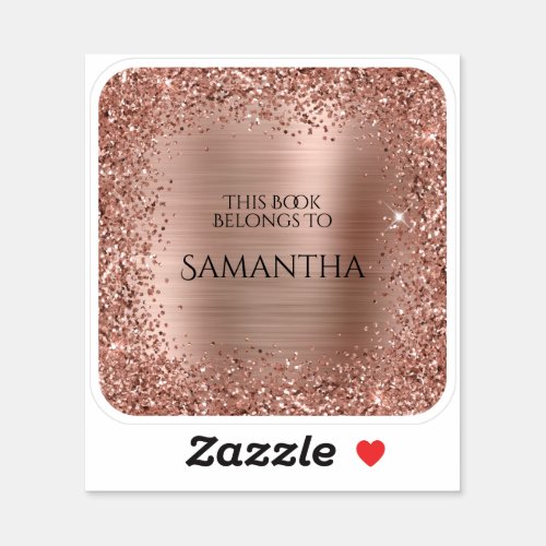 Rose Gold Glitter Foil This Book Belongs To Square Sticker
